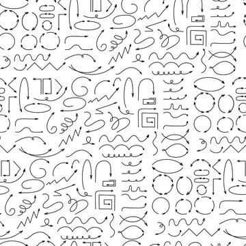 UI Arrows Doodle Seamless Pattern. Hand Drawn Pointers, Direction, Cursor o.. Stock-Illustration