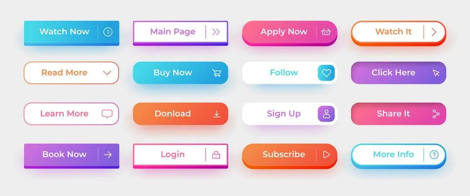 UI button. Website rectangular modern action interface elements. App click Stock Illustration