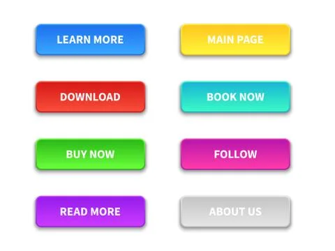Ui buttons. Colored trendy flat button. Buy, now and learn, more. Download and Stock Illustration