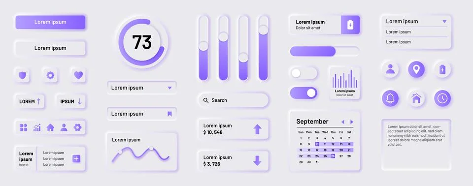 UI buttons. Interface design elements. Web app kit or website calendar icons Stock Illustration