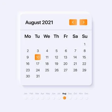 UI Calendar concept for August month. Mobile and web interface Stock Illustration
