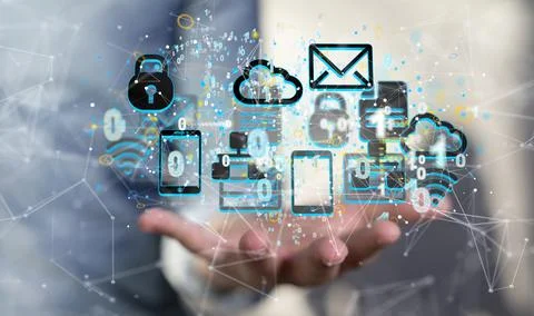 A Ui of Cloud Computing Technology Internet Storage Network Concept in a huma Stock Photos