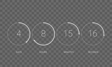 UI countdown clock counter timer. Vector digital count down circle board with Stock Illustration