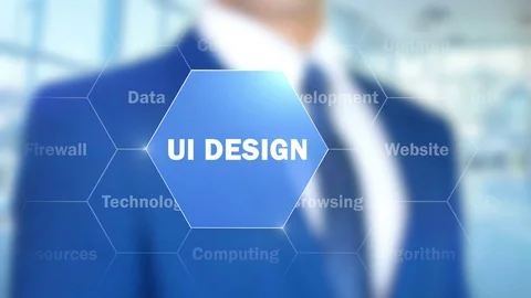 Ui Design, Man Working on Holographic Interface, Visual Screen Stock Footage 74507428