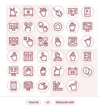 Ui Design Vector Icons featuring 35 PIXEL Perfect Regular Line Style 스톡 일러스트