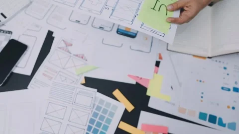 UI designer and UX developer brainstorm idea to design the application appe.. Stock Footage 326018275