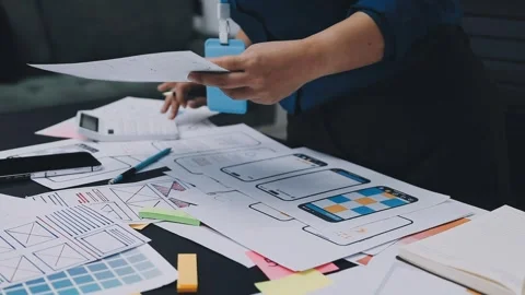 UI designer and UX developer brainstorm idea to design the application appe.. Stock Footage 326018276