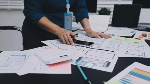 UI designer and UX developer brainstorm idea to design the application appe.. Stock Footage 326018284