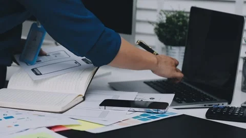 UI designer and UX developer brainstorm idea to design the application appe.. Stock Footage 326018290
