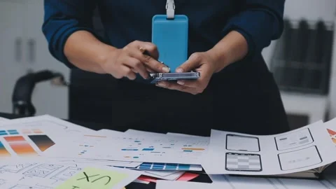 UI designer and UX developer brainstorm idea to design the application appe.. Stock Footage 326018293