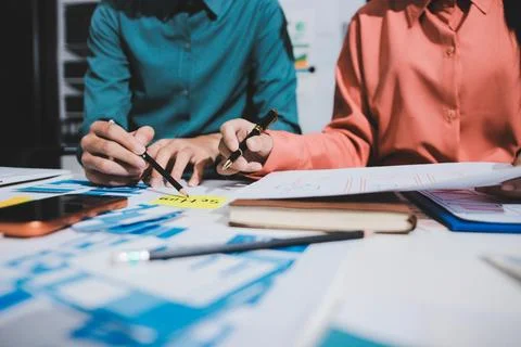 UI designer and UX developer brainstorm idea to design the application appe.. Stock Photos