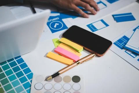 UI designer and UX developer brainstorm idea to design the application appe.. Stock Photos
