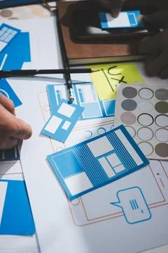 UI designer and UX developer brainstorm idea to design the application appe.. Stock Photos