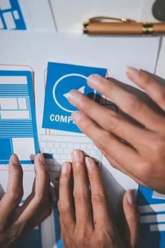 UI designer and UX developer brainstorm idea to design the application appe.. Stock Photos