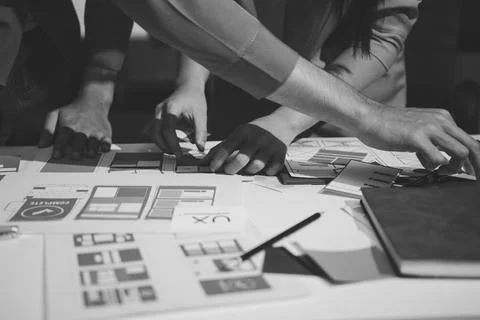 UI designer and UX developer brainstorm idea to design the application appe.. Stock Photos