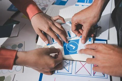 UI designer and UX developer brainstorm idea to design the application appe.. 写真素材