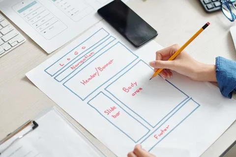 UI designer drawing interface layout Foto stock