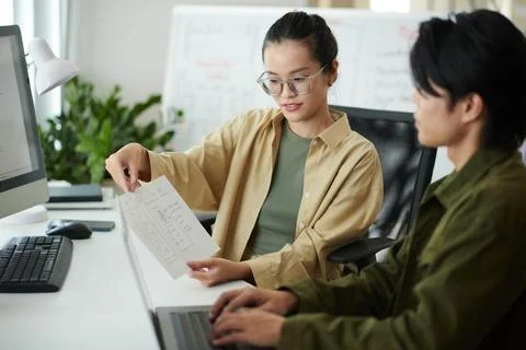 UI Designer Showing Wireframe Stock Photos