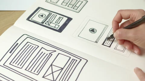 UI designer sketches the user interface of a web application for a mobile phone. Stock Footage 205929689
