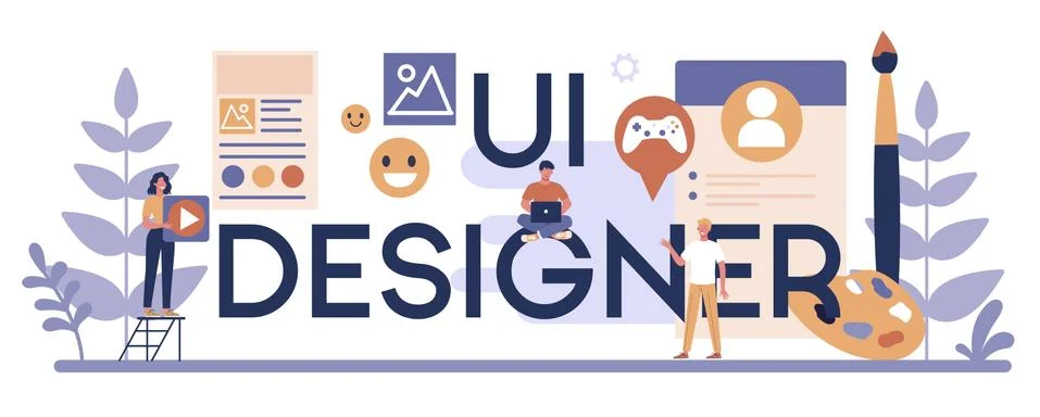 UI designer typographic header concept. App interface improvement Stock Illustration