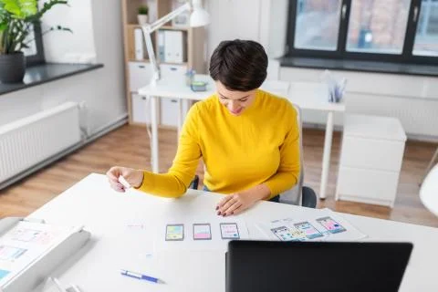 Ui designer working on user interface at office 스톡 사진