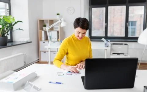 Ui designer working on user interface at office Stockfoto's