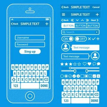 Ui Elements Blueprint Design Vector Kit In Trendy Color With Simple Mobile 스톡 일러스트