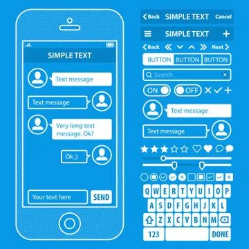 UI elements blueprint design vector kit in trendy color with simple mobile ph Stock Illustration