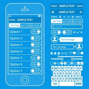 UI elements blueprint design vector kit in trendy color with simple mobile ph Stock Illustration