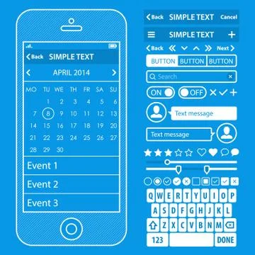 UI elements blueprint design vector kit in trendy color with simple mobile ph Stock Illustration