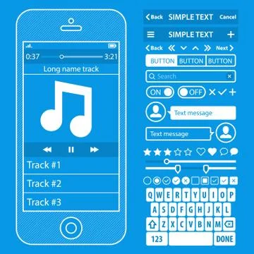 UI elements blueprint design vector kit in trendy color with simple mobile ph Stock Illustration