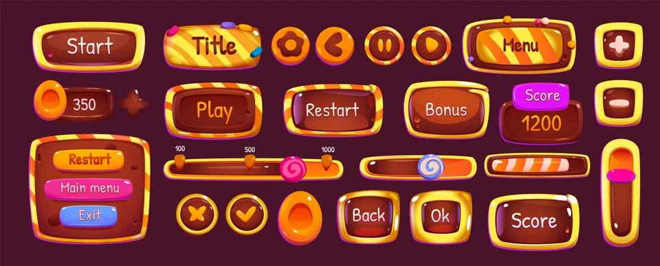 Ui game candy interface square cartoon icon button Ilustración de archivo