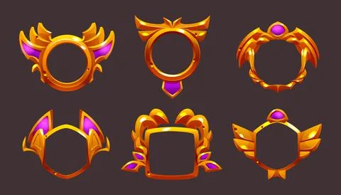Ui game frames, gold round, square and hexagon Stock Illustration