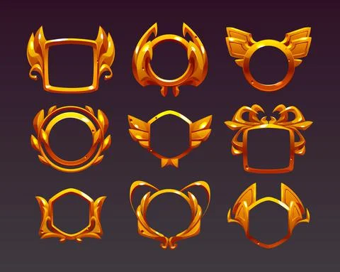 Ui game frames, gold textured borders for rpg game Illustrazione stock