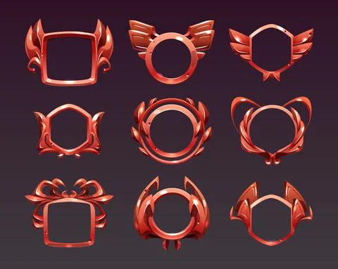 Ui game frames, level borders, red textured design Stock Illustration