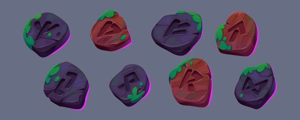 UI game set with magic rune stones Stock Illustration