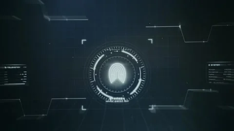 UI with high-tech biometric security system, fingerprint scanner interface Stock Footage 335454535