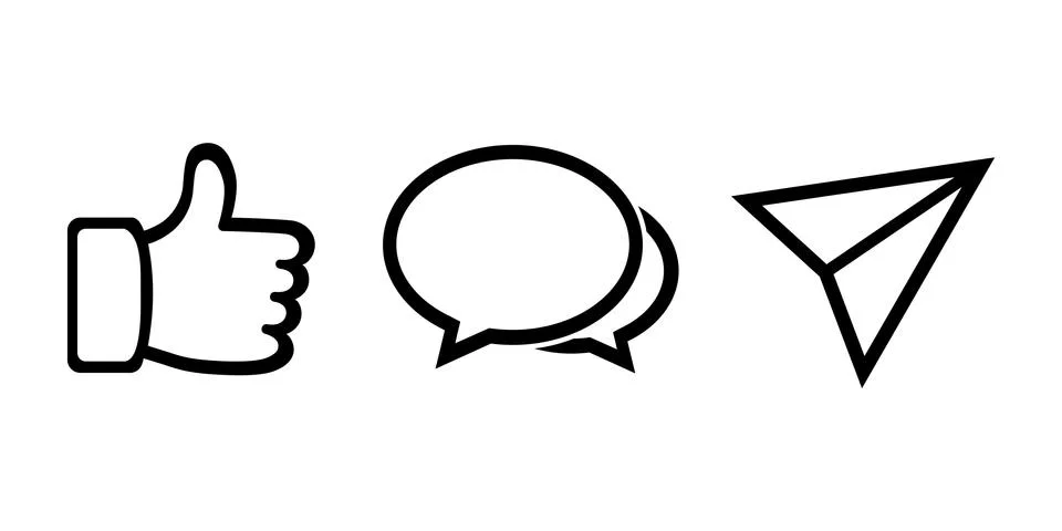 UI icon. Like, comment and share icon set. Social network signs. Иллюстрация