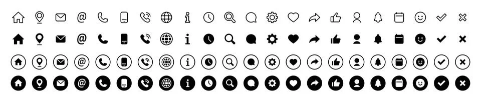UI icon set. Minimal web and app interface vector icons. Communication, nav.. Stock Illustration
