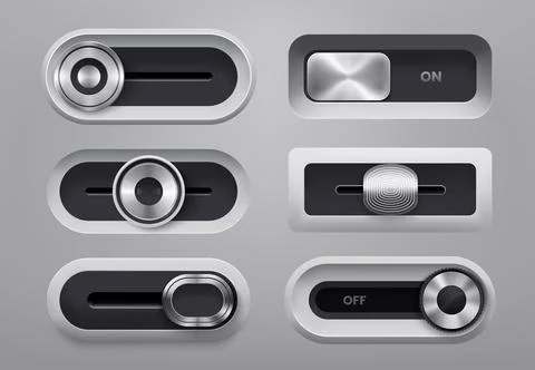 UI interface metal slider bar buttons, toggles Stock Illustration