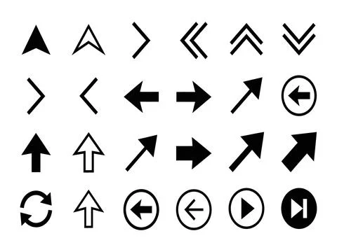 UI interface navigation arrow icons set silhouette vector illustration colle Stock Illustration