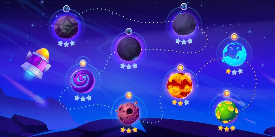 Ui level map for galaxy space game vector cartoon Stock Illustration
