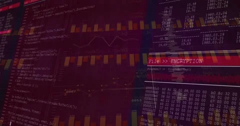 UI loading, chart expanding line rising while code scrolling encryption panel Stock Footage 317119121