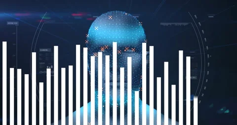 UI loading head grid adding colored markers while bar chart rising for biometric Stock Footage 310437934