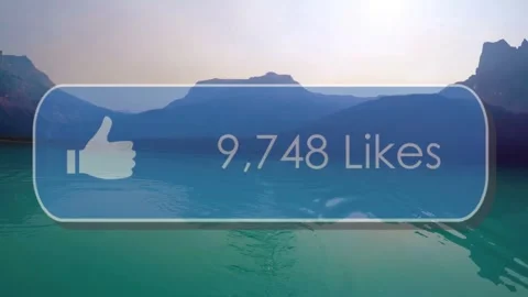 UI overlay appearing over turquoise lake triggers like counts updating with like Stock Footage 333936668