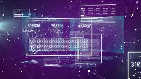 UI panels fading in, starting numeric counters, keyboard shifting, nodes moving, Stock Footage 331735830