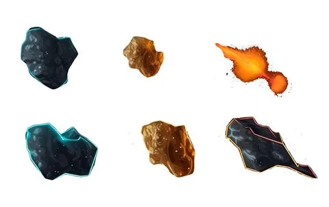 Ui set vector illustration of asteroid fly falling isolated on white background Stock Illustration