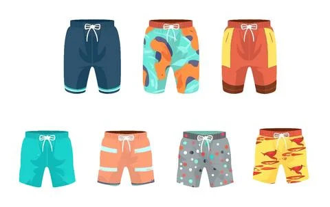 Ui set vector illustration of colorful male beach wear isolated on white Stock Illustration