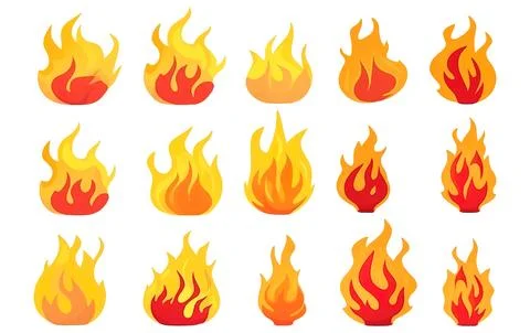 Ui set vector illustration of a flash of fire from a campfire isolated on white Stock Illustration