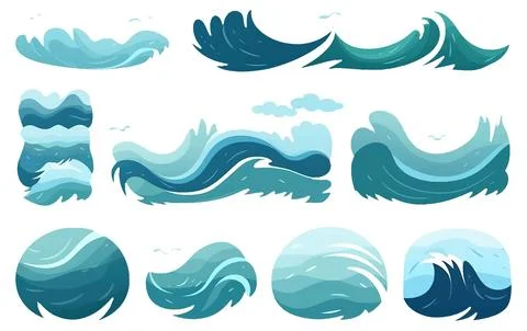 Ui set vector illustration of water waves and rain drop cloce up isolate Stock Illustration